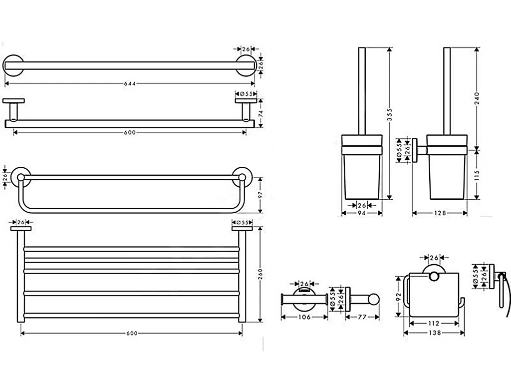 Комплект аксессуаров Hansgrohe Logis Universal 5в1 хром 41728000, Хром - фото 2
