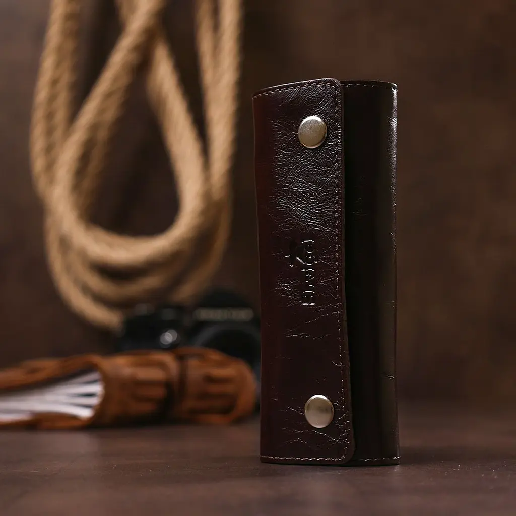 Зручна шкіряна ключниця Shvigel 16534 коричнева - фото 8