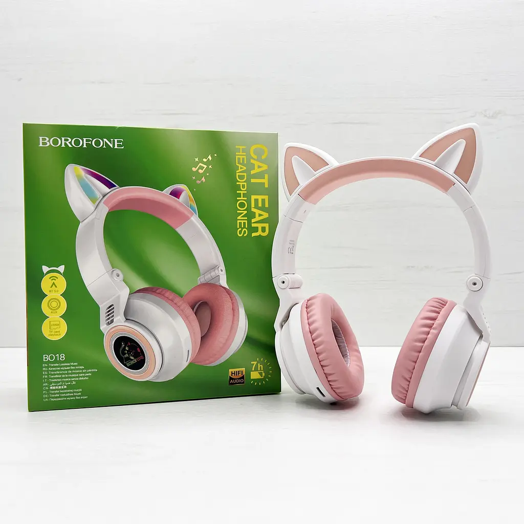 Беспроводные накладные наушники Borofone BO18 Cat ear белые - фото 2