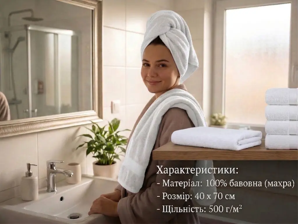 Рушники махрові готельні 40х70 см 6 шт. 100% бавовна білі - фото 3