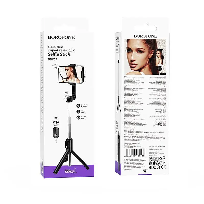 Селфі-монопод BOROFONE Cool line tripod telescopic selfie stick DBY01 BT5.2, 70 сm, 4.5-7 - фото 2