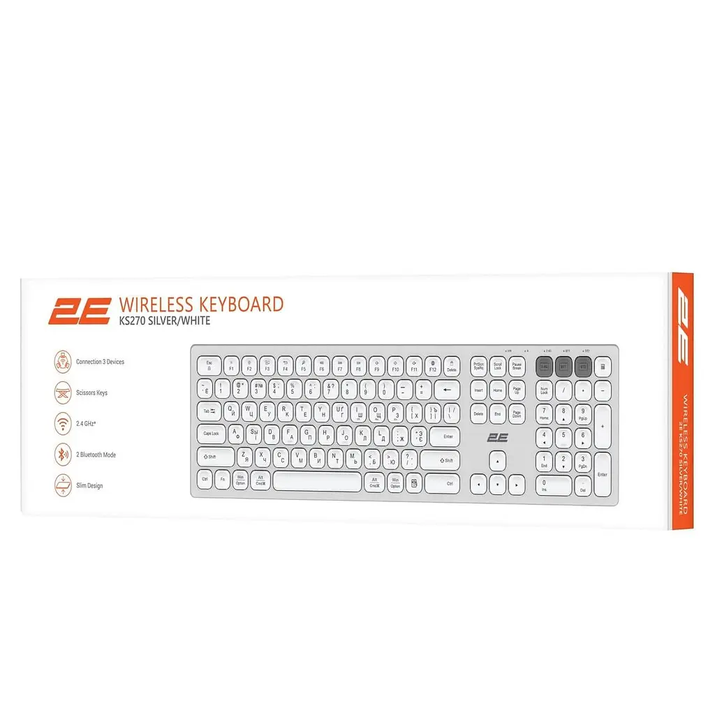 Клавіатура 2E KS270 WL/BT EN/UK/RU Silver White (2E-KS270WBWH) - фото 2