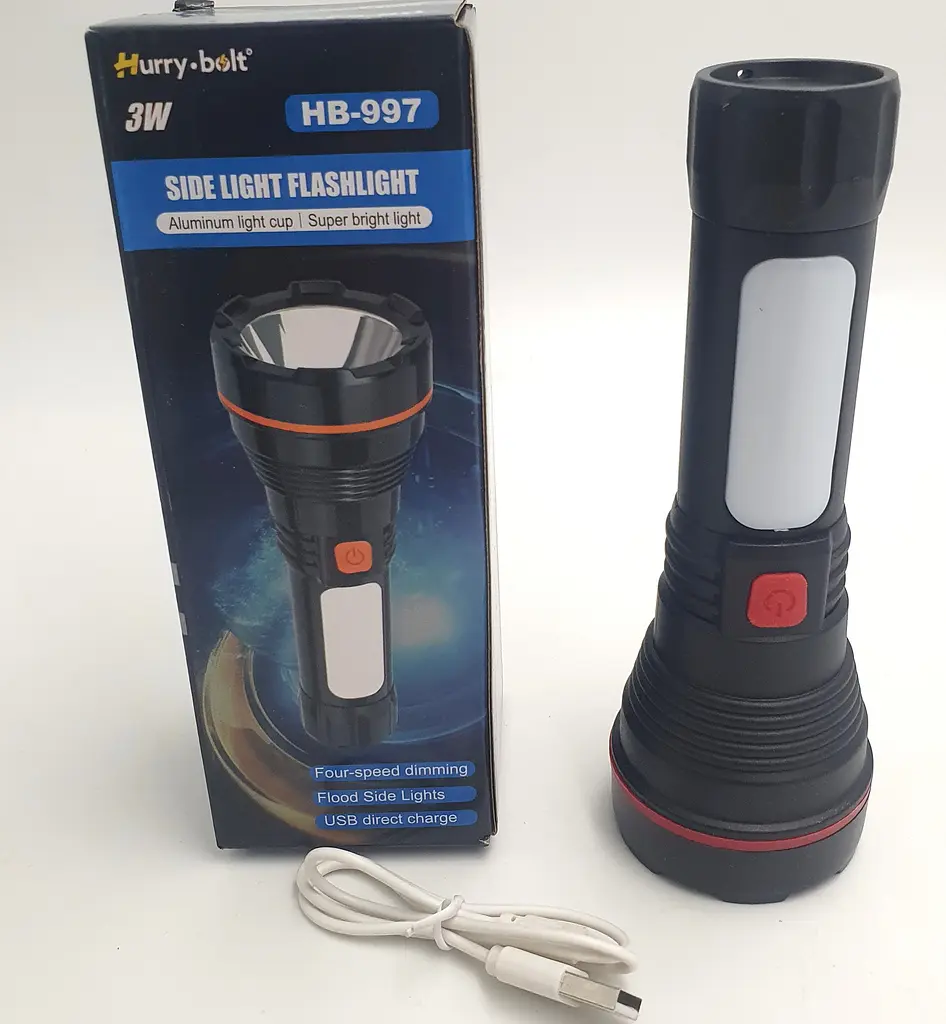 Ліхтарик акумуляторний світлодіодний LED 3W та бічна лампа світильник USB ліхтар Hurry Bolt HB-997 - фото 2