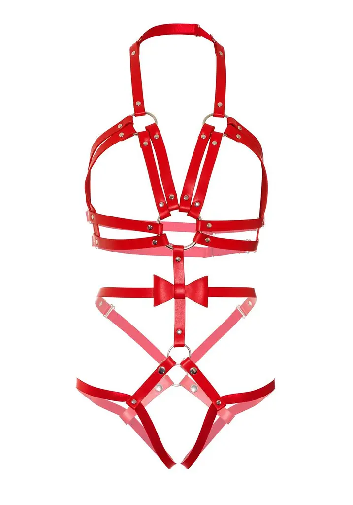 Портупея-тедди из ремней Leg Avenue Studded O-ring harness teddy M Red, экокожа - фото 5