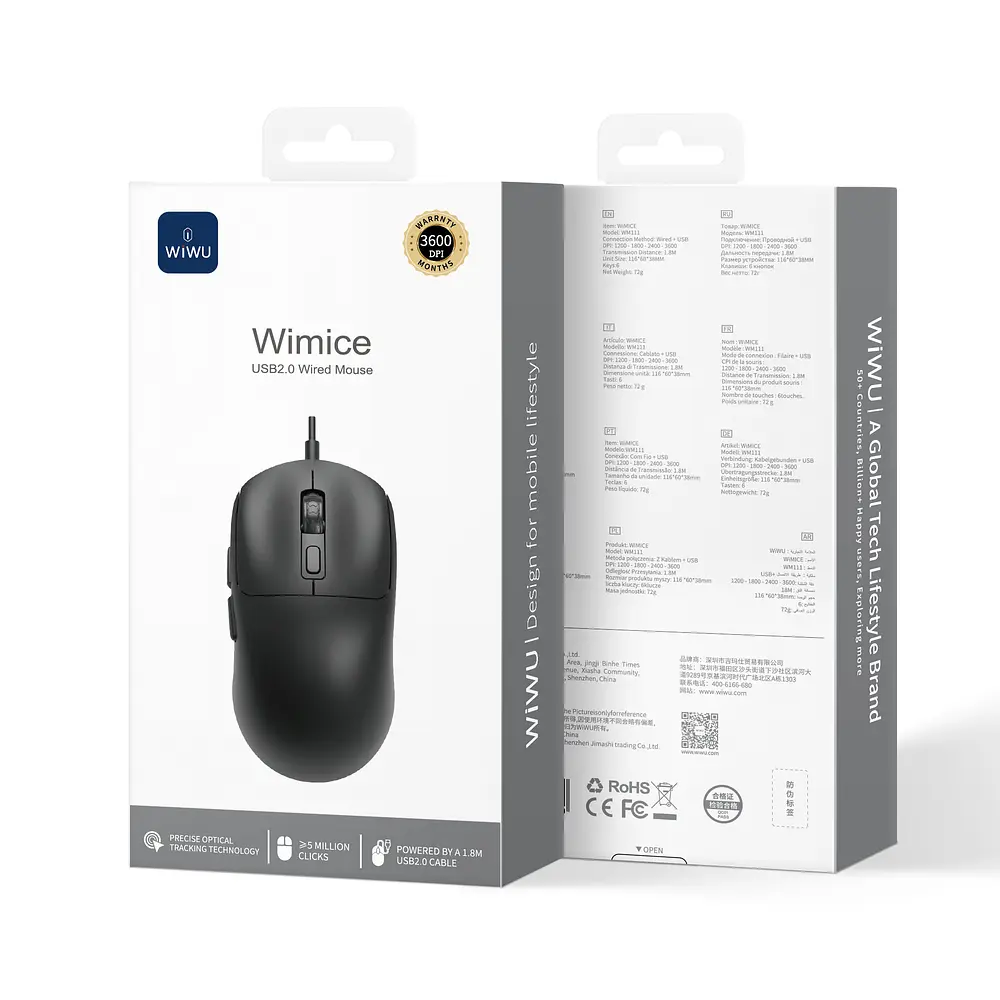 Маніпулятор миша дротова WIWU USB2.0 Wired Mouse WM111 Black - фото 4