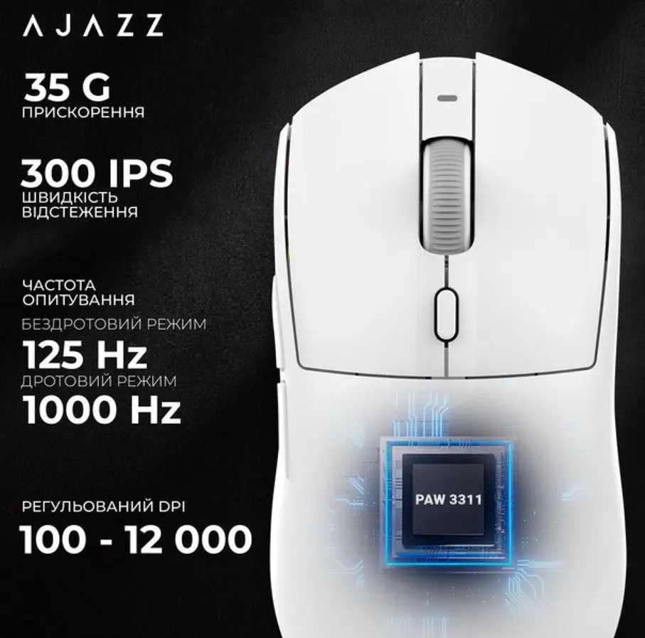 Игровая мышь Ajazz AJ-139W MC V2 Wireless/Bluetooth/USB ESports Gaming 12000dpi 35G White - фото 7
