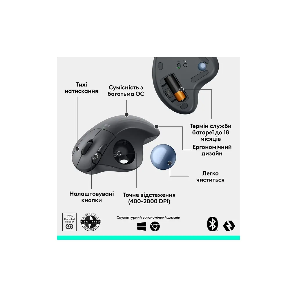 Мишка Logitech Ergo M575S Wireless Trackball Graphite (910-007029) - фото 6