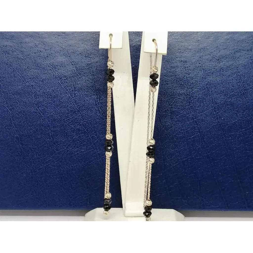 Золотые серьги-протяжки Столичная Ювелирная Фабрика с ониксом. 107290О - фото 2