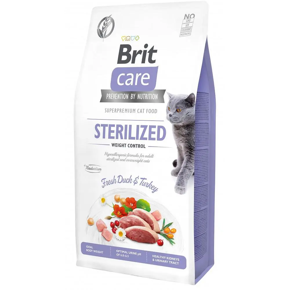 Сухий корм Brit Care Cat GF Sterilized Weight Control для стерилізованих кішок із надмірною вагою, качка та індичка 7 кг (арт.171293)