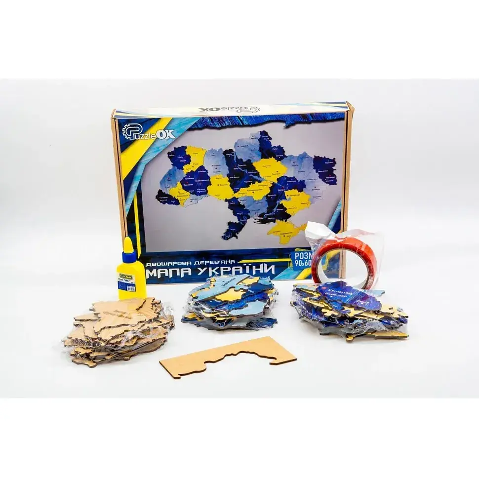 Дерев'яний пазл PuzzleOK Мапа України  60х90 см синьо-жовтий Арт-60906  - фото 2