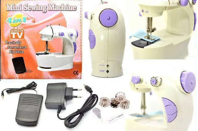 Швейна міні машинка Mini Sewing Machine SM-202A 4 в 1 портативна домашня машинка для шиття від мережі / батарей / педалі - фото 4