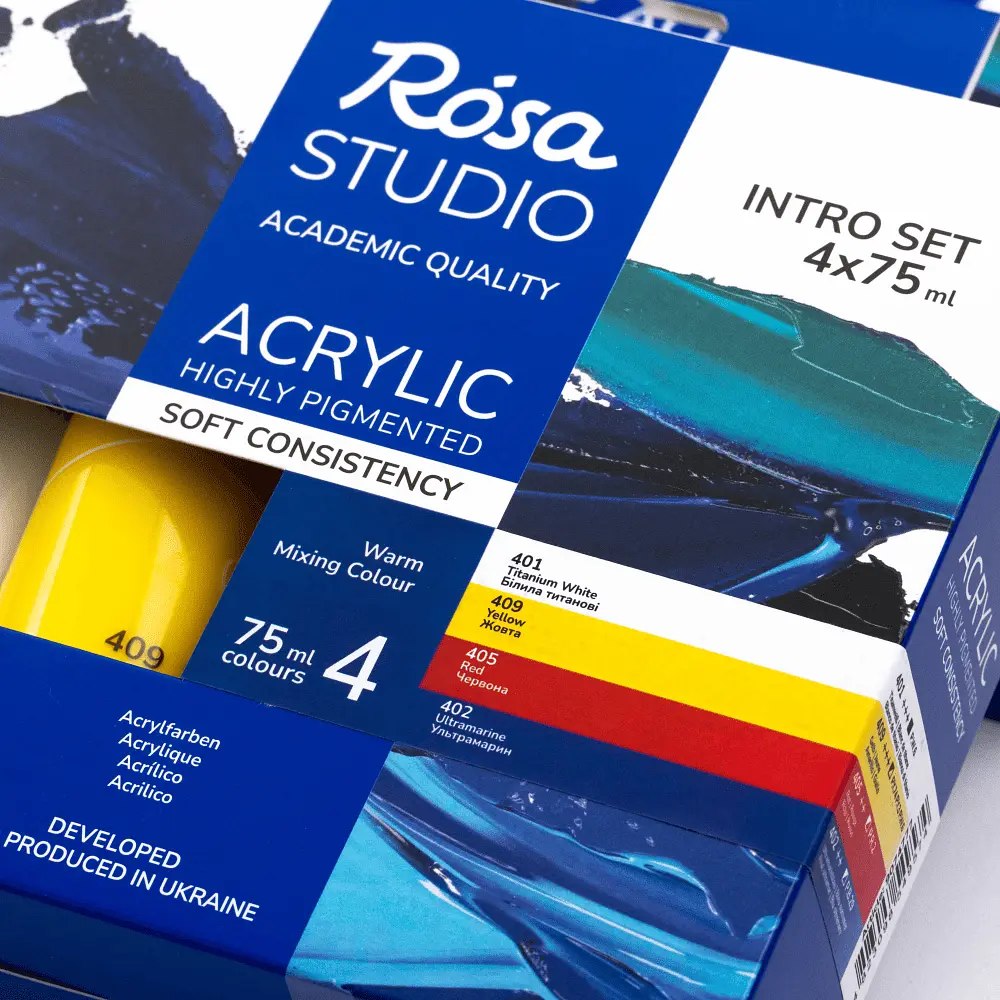 Набір акрилових фарб ROSA Studio INTRO Теплі кольори (4х75 мл, туби) (4823098549574) - фото 6