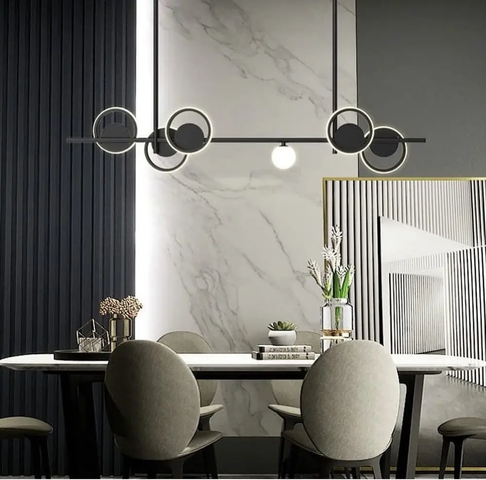 Удлиненная черная люстра со светодиодными латунными кольцами 120 см | Ст. NO 5-1200 | Line F - фото 8