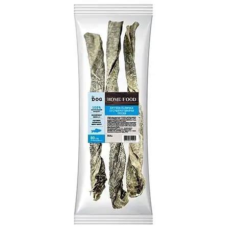 Ласощі для собак Home Food кручені палички із сушеної шкірки тріски Medium 80 г