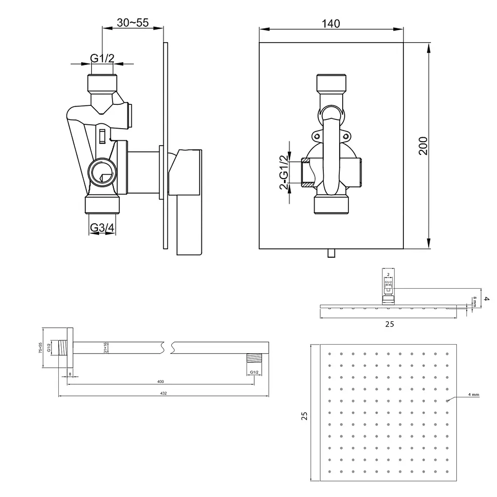 Душова система Kohlman Dexame 25 chrome + BOX прихованого монтажу QW220DQ25, Хром - фото 2