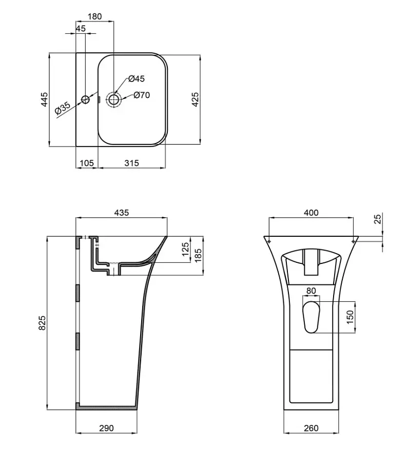 Раковина Qtap Crow підлогова без донного клапана QT0511G315WN - фото 6