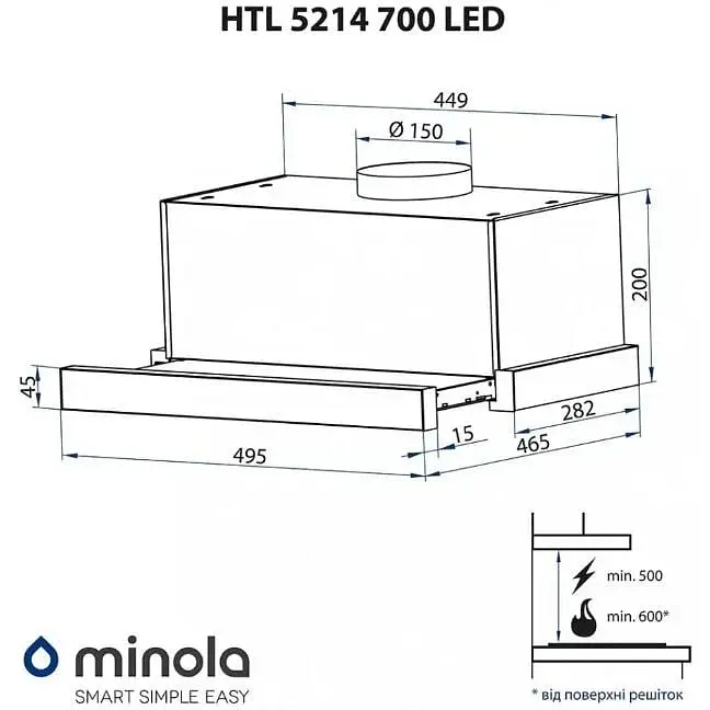 Вытяжка Minola HTL 5214 WH 700 LED - фото 9