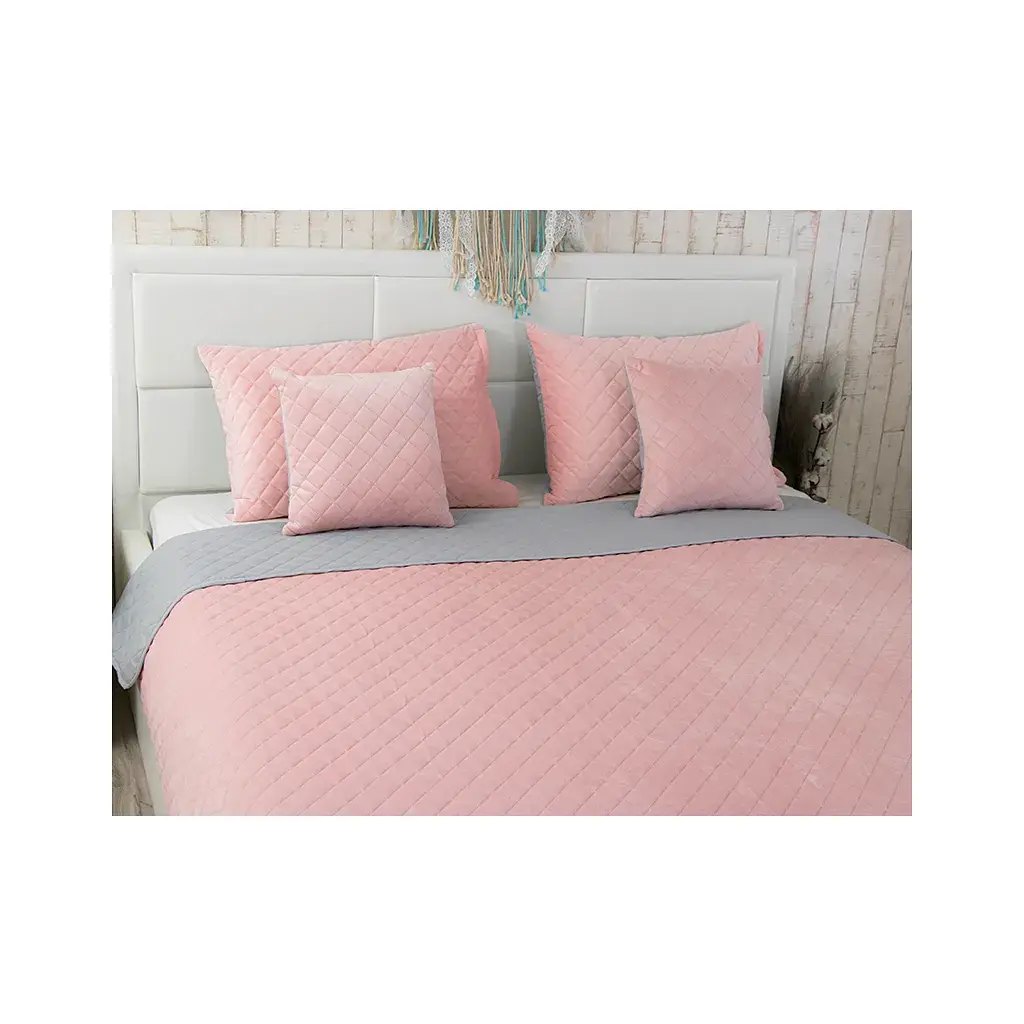 Покривало Руно Pink and Grey ромб велюр 180х220 (340.55_Pink and Grey ромб) - фото 4