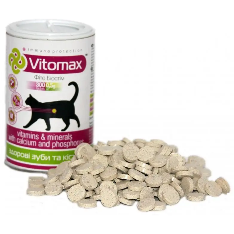 Витамины Vitomax здоровые зубы и кости для кошек, 300 таблеток - фото 2