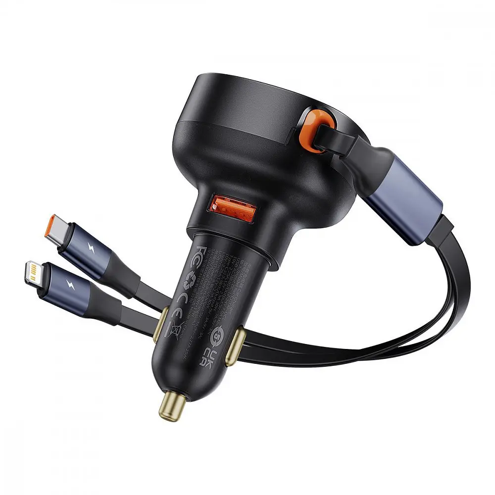 АЗП Baseus Enjoyment Pro 60W (USB) + Retractable Type-C+Lightning Cables - фото 9