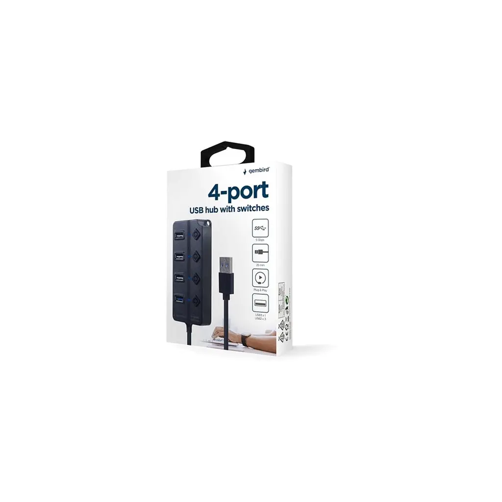 Концентратор Gembird 4 ports (1xUSB3.1+3xUSB2.0) switch black (UHB-U3P1U2P3P-01) - фото 6
