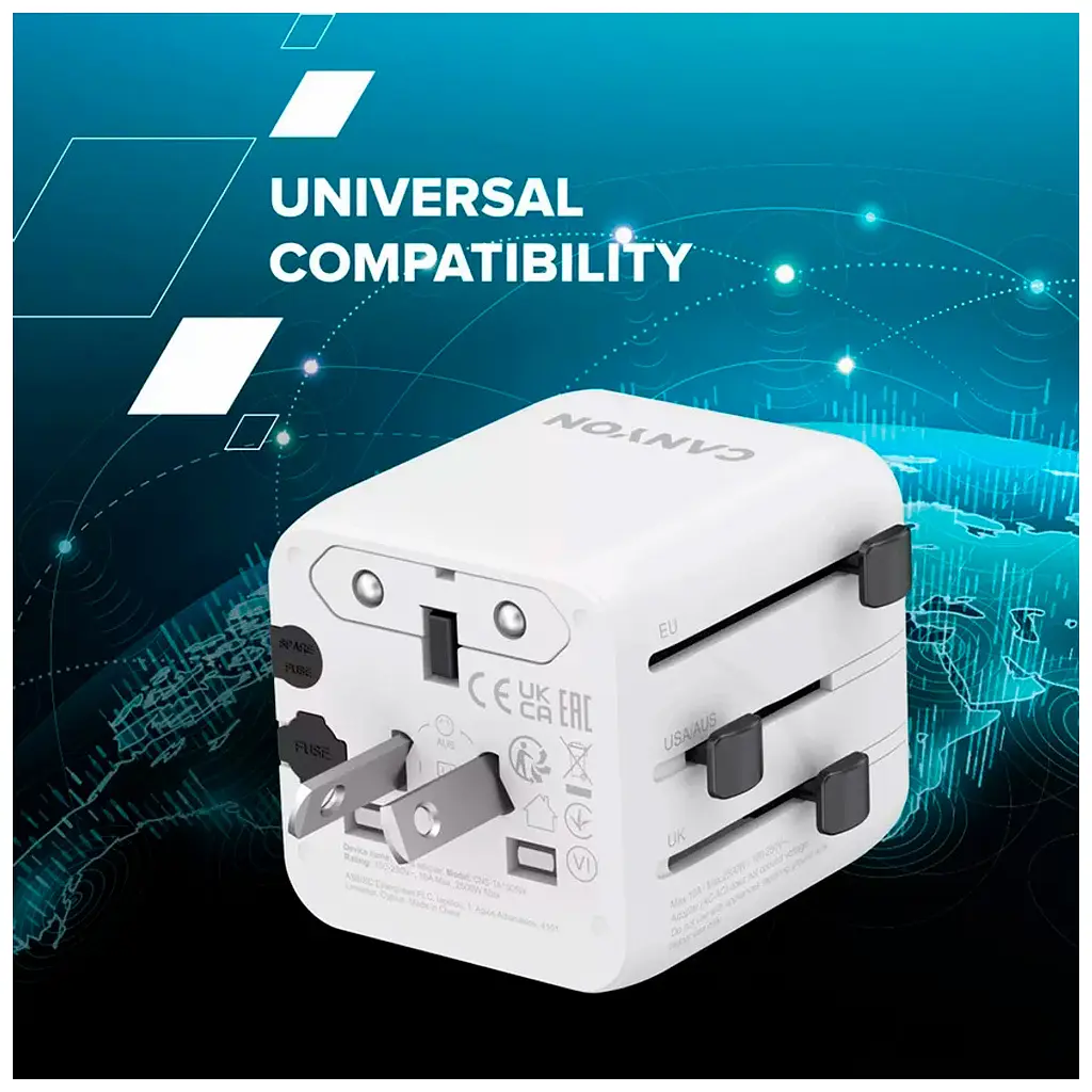 Переходник Canyon Travel Adapter OnTour One EU/UK/US/AUS White (CNS-TA1005W) - фото 8