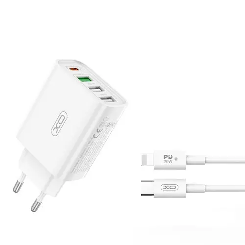 Мережевий зарядний пристрій XO L120 multi port fast charging (USB-C 20W/USB-A 18W) with lightning cable Білий - фото 4