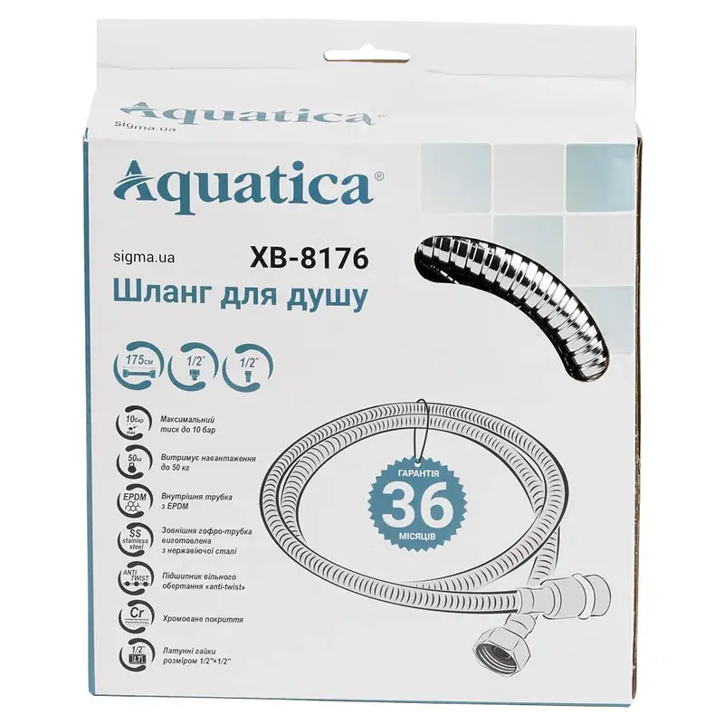 Шланг для душа 1/2" SS хромований з підшипником 175см AQUATICA XB-8176 (9792022) - фото 2