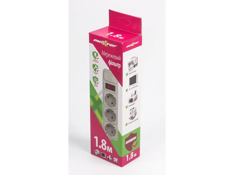 Подовжувач Maxxter SPM3-G-6G 1.8 м 3 розетки White - фото 2