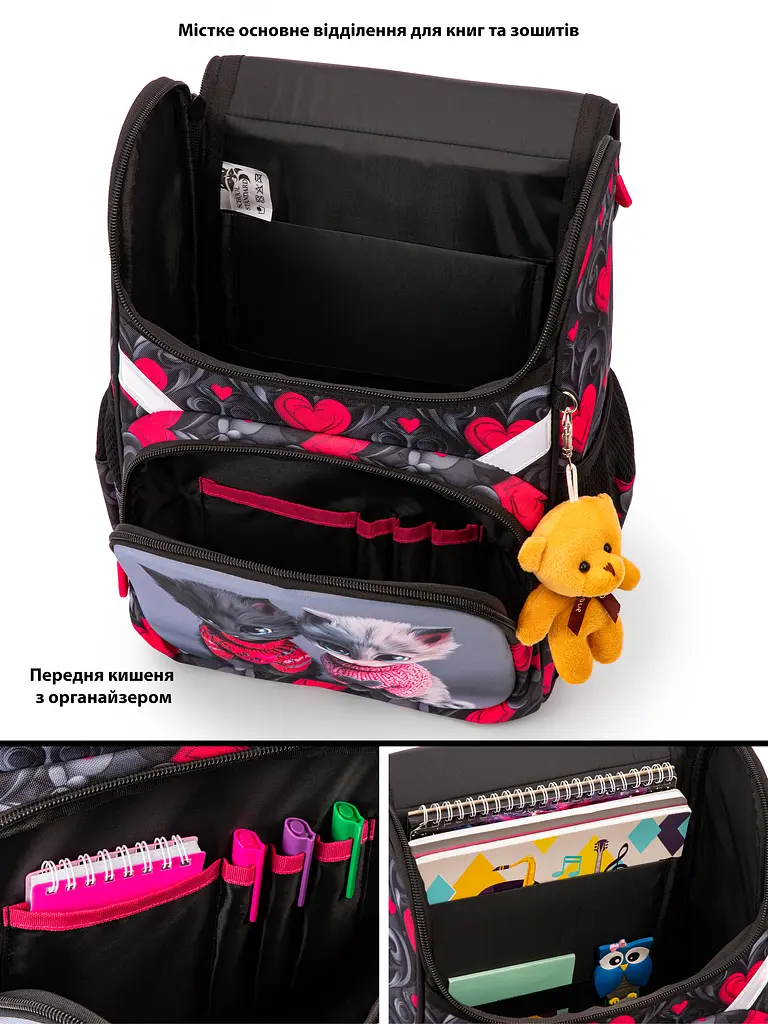 Ортопедичний шкільний рюкзак (ранець) School Standard 6 в 1 для дівчинки  570 гр 14,5 літрів Сірий з червоним - фото 6