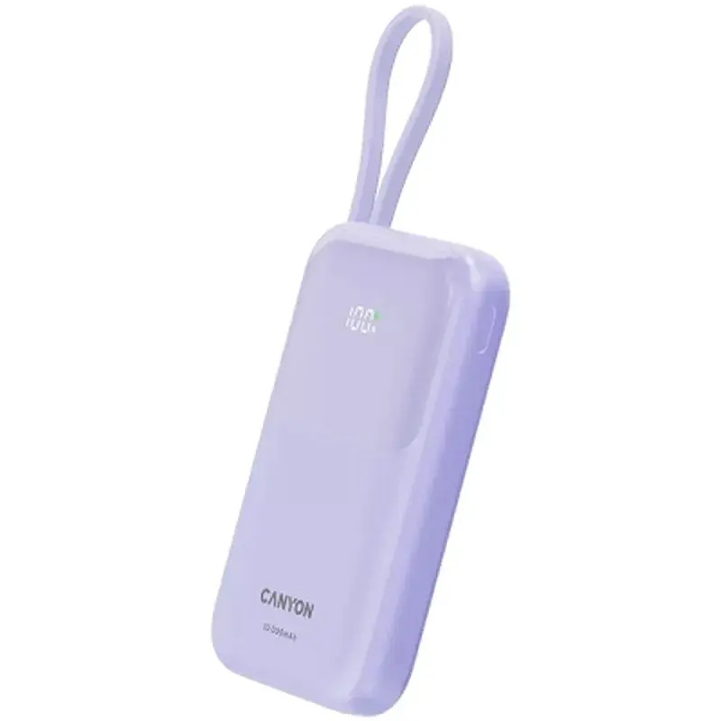 Батарея універсальна Canyon 10000mAh OnPower 101 PD/22.5W built-in cable Purple (CNS-CPB101PU) - фото 2