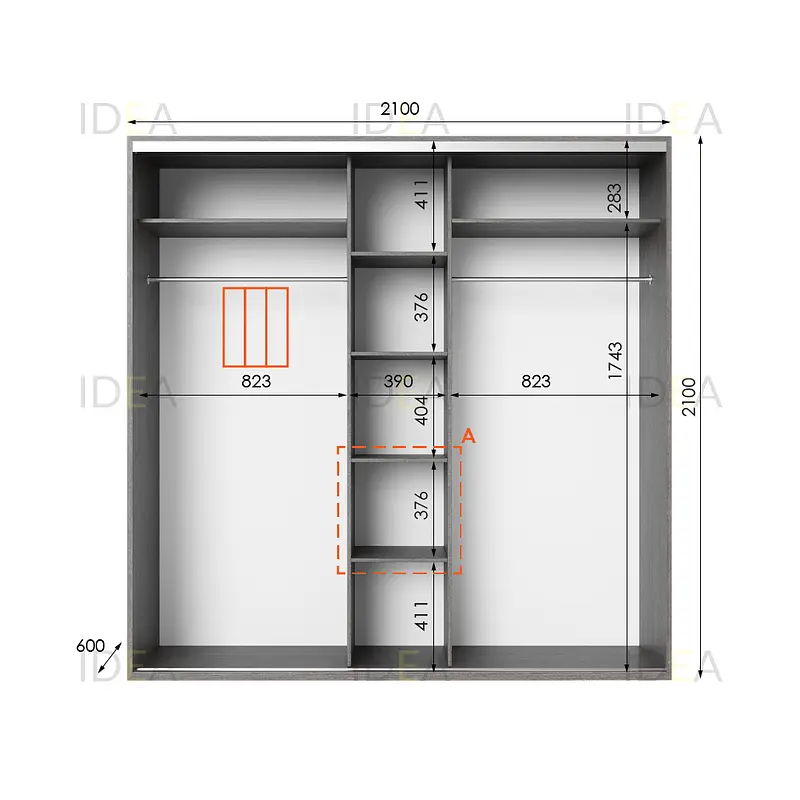 Шафа-купе Idea серія 6 210 x 60 x 210 см Венге темний Дзеркало - фото 2