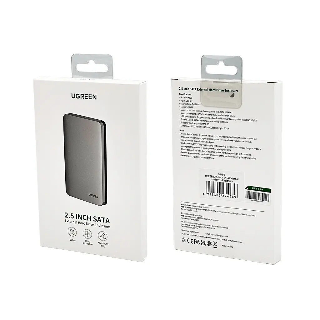 Зовнішня кишеня для накопичувача UGREEN 2.5-Inch SATA External Hard Drive Enclosure (UGR-70498) - фото 2