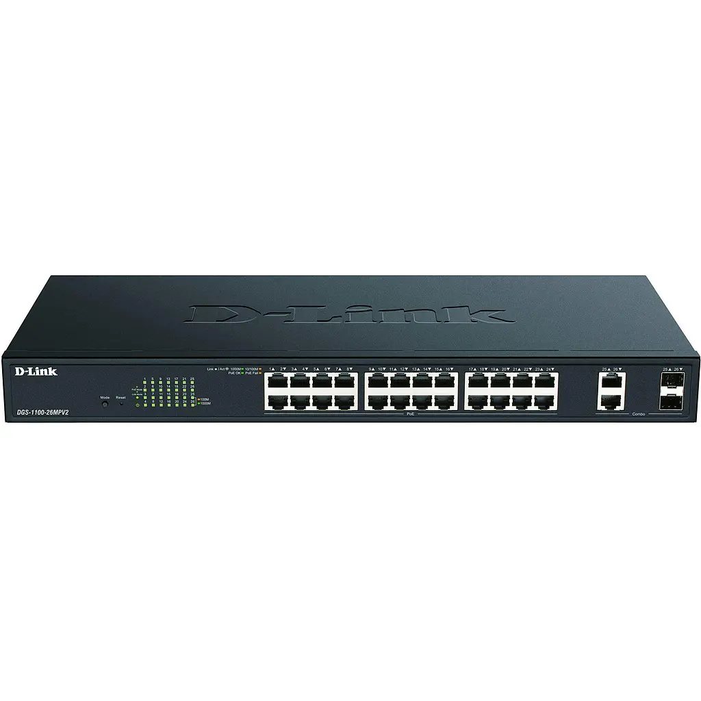 Коммутатор DGS-1100-26MPV2 24xGE PoE, 2xSFP/GE, 370Вт, EasySmart D-Link teh0018139 - фото 2