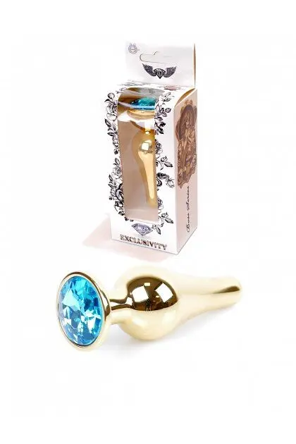 Анальна пробка з кристалом B-Series Jewellery Gold Butt Light Blue, 9,5х3 см, блакитний - фото 11