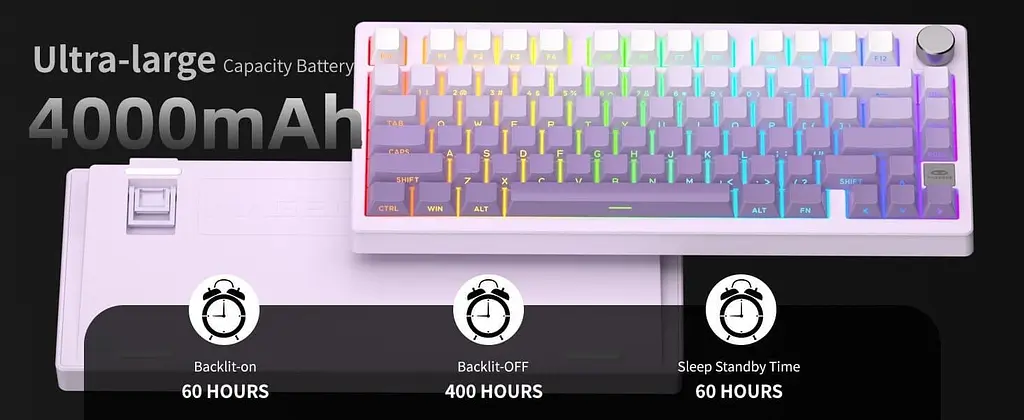 Клавіатура MageGee Light 75 RGB Purple Bird Switch Wireless (6971969728813) White/Purple (G-000003943) - фото 15