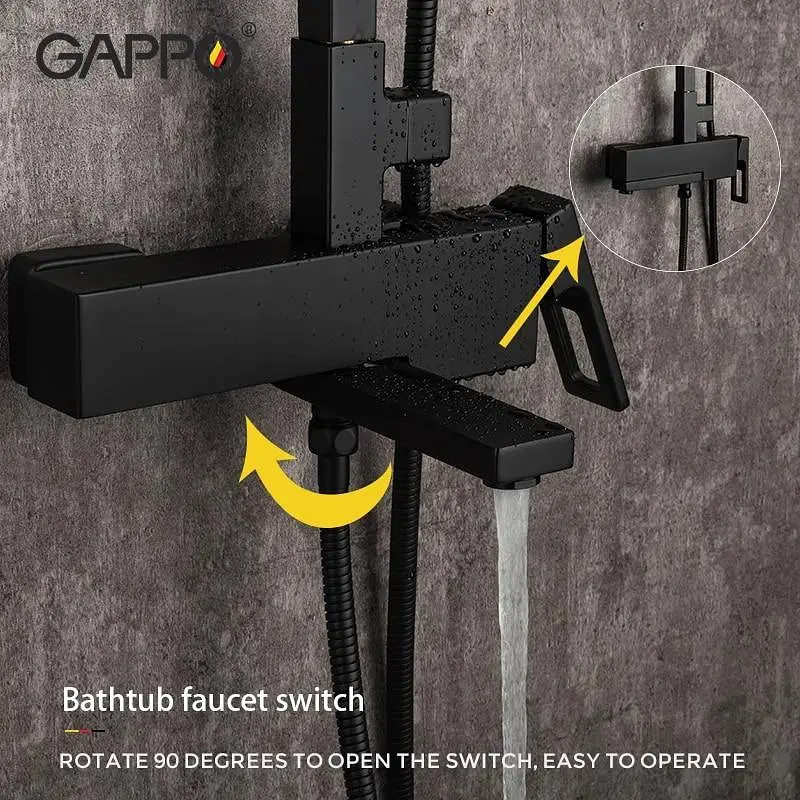 Душевая система Gappo G2417-6, излив - переключатель на лейку, черный, Черный матовый - фото 2