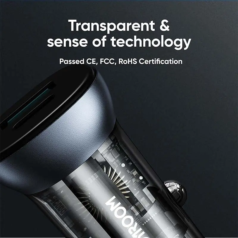 Адаптер автомобильный JOYROOM Dual ports transparent car charger C-A42 1USB/1Type-C, 38W/3A, PD/QC - фото 4