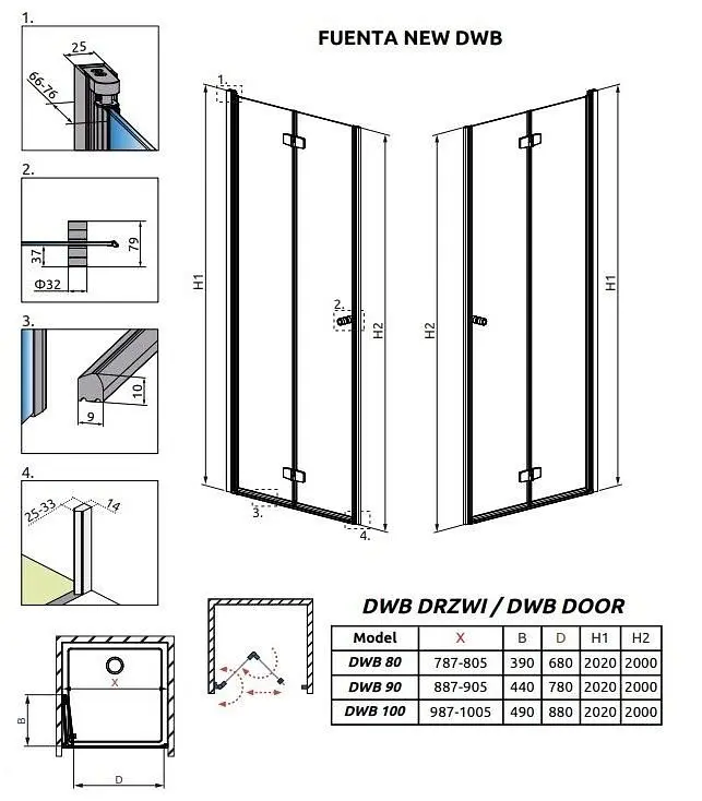 Душові двері Radaway Fuenta New DWB 90 см 384076-01-01L - фото 3