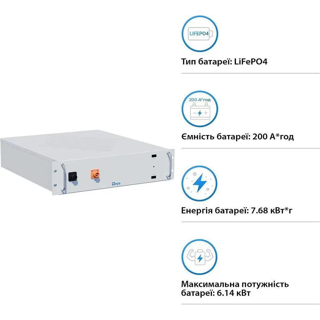 Акумулятор Deye LiFePO4 38.4V (38.4V/200Ah/7680Wh) (BOS-A-Pack7.68) [154074] - фото 3