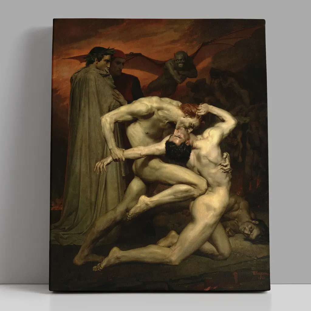Інтер'єрна картина Данте і Вергілій у пеклі, Вільям Бугро, Bouguereau, Dante and Virgil in Hell, інтер'єрний декор, 75×60 см (id6991)
