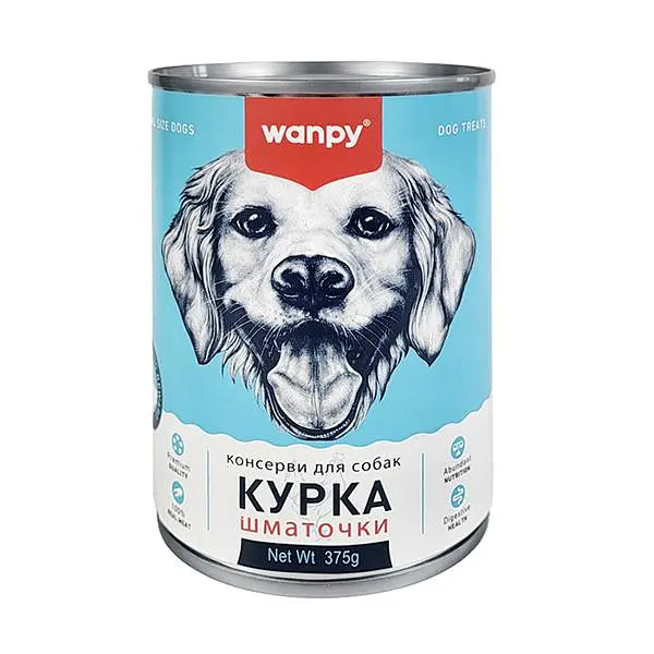 Вологий корм для собак Wanpy Chicken Chunk ВАНПІ КУРКА шматочки, банка 375 г