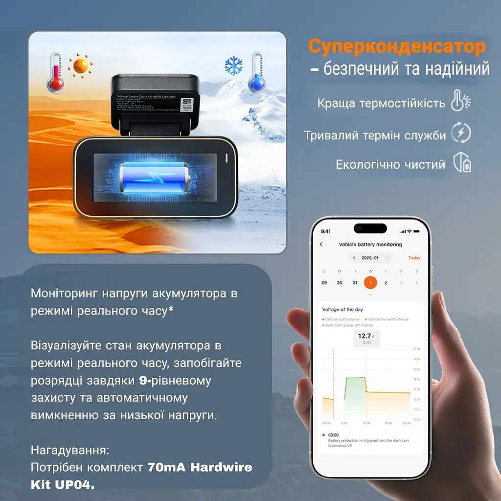 Відеореєстратор Xiaomi 70mai Dash Cam 4K A810 Lite + RC21 камера - комплект - фото 6