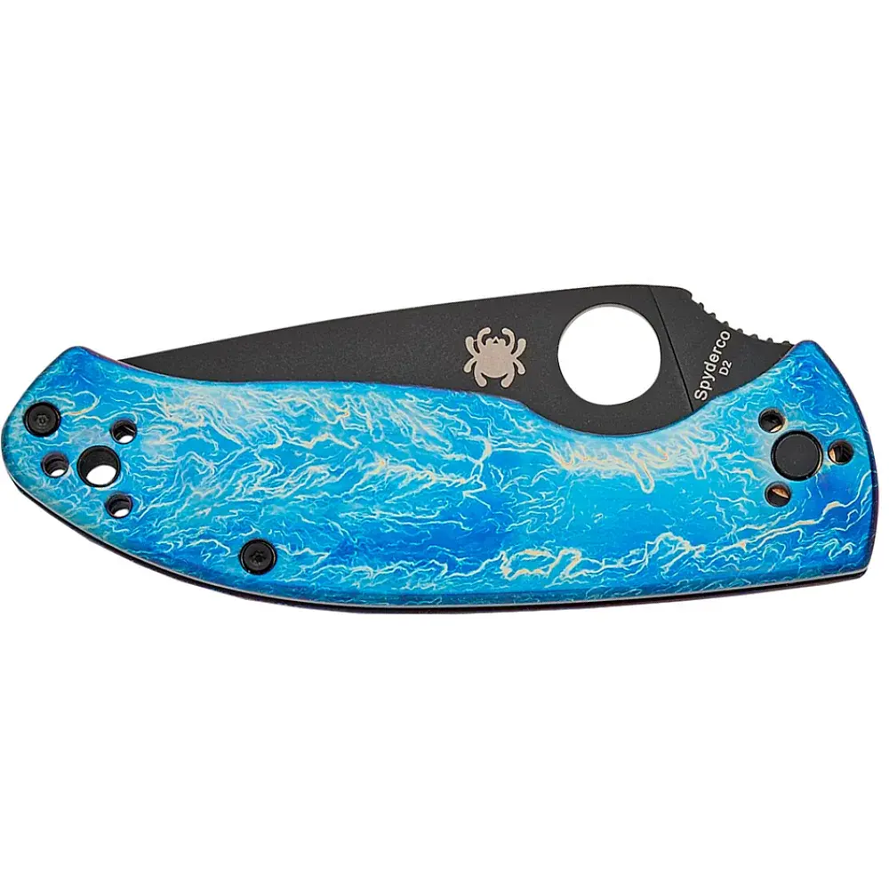 Ніж Spyderco Tenacious Black Blade D2 Titanium Blue - фото 3