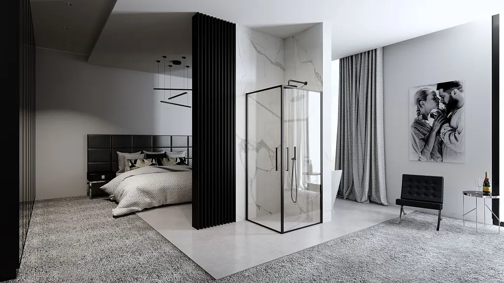 Душова кабіна Rea Abra 90x90 black mat REA-K5502, Чорний матовий, Універсальна, прозорий - фото 4