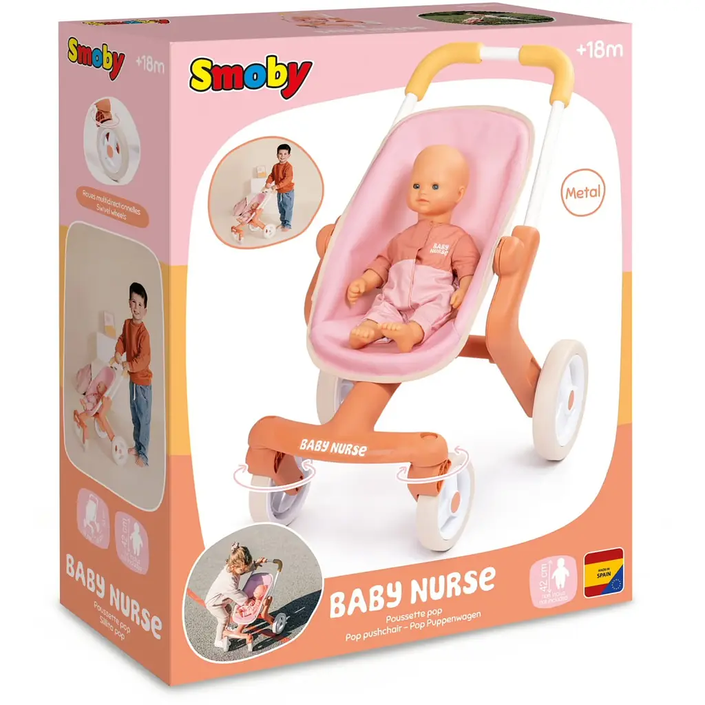 Коляска для ляльки Smoby Toys Baby Nurse Прогулянка з поворотними колесами теракотова пудра (7600251224) - фото 2