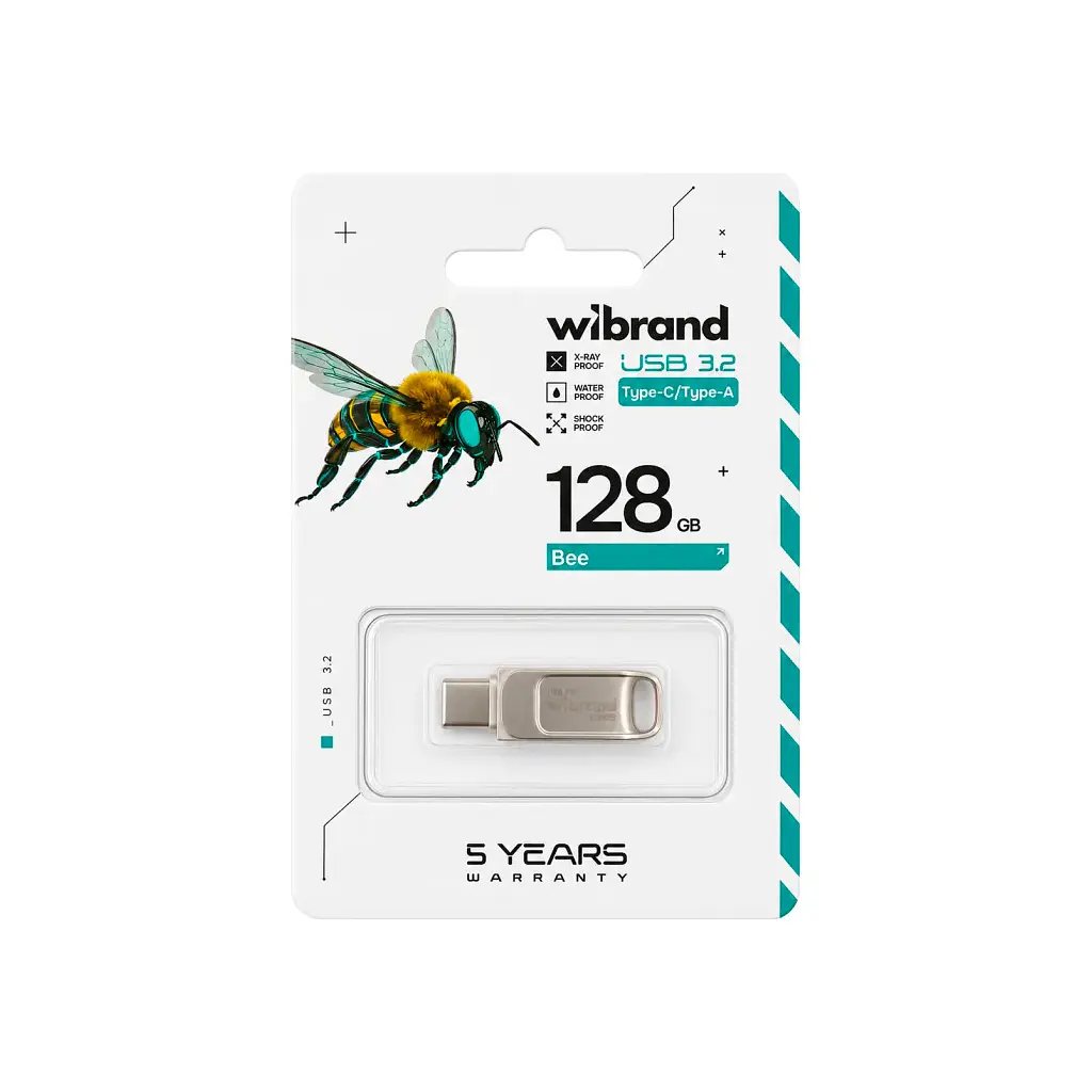 USB флеш накопичувач Wibrand 128GB Bee Silver USB 3.2/Type-C (WI3.2TC/BE128TC039S) - фото 4
