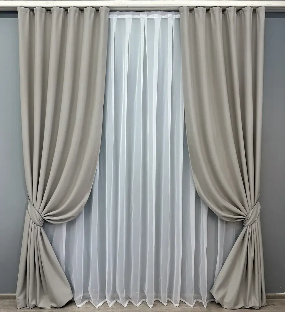 Комплект штор VR-Textil Midnight блекаут 2 шт 150x290 см сіро-бежевий (1672ш) - фото 2