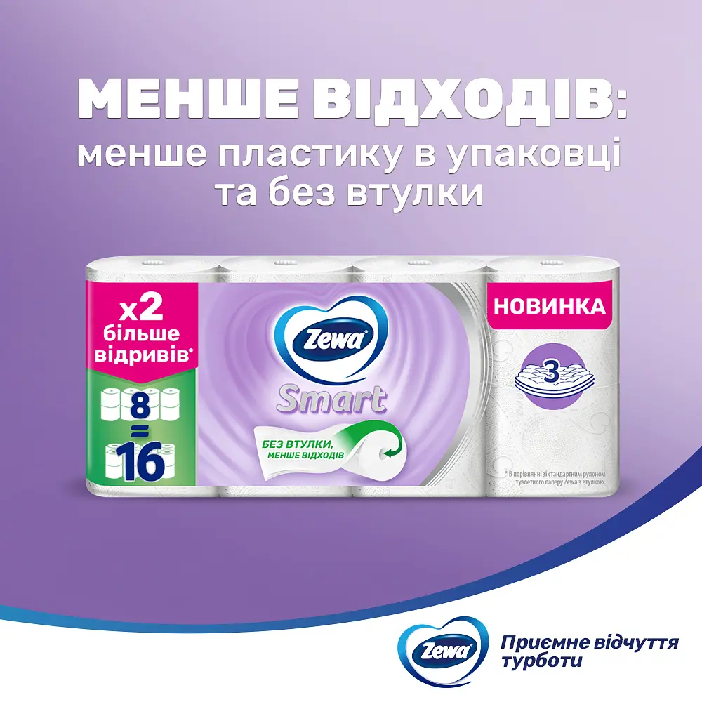 Туалетний папір Zewa Smart Подвійний рулон 8=16 рулонів - фото 7