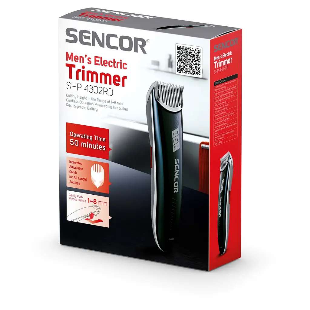 Машинка для стрижки Sencor SHP4302RD, Black, робота від мережа/акумулятор, 1 насадки, довжина стрижки 1-8 мм, щіточка для чищення, мастило - фото 6